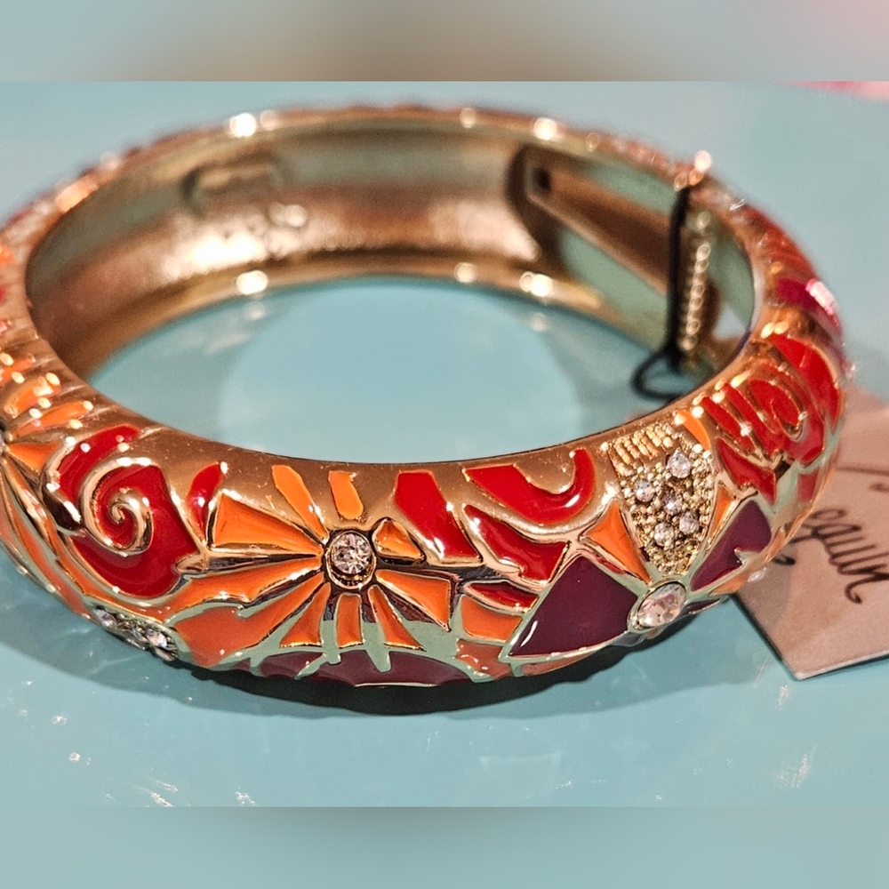 Nordstrom Sequin Colorful Enamel & Crystals Floral Bangle Bracelet NWT